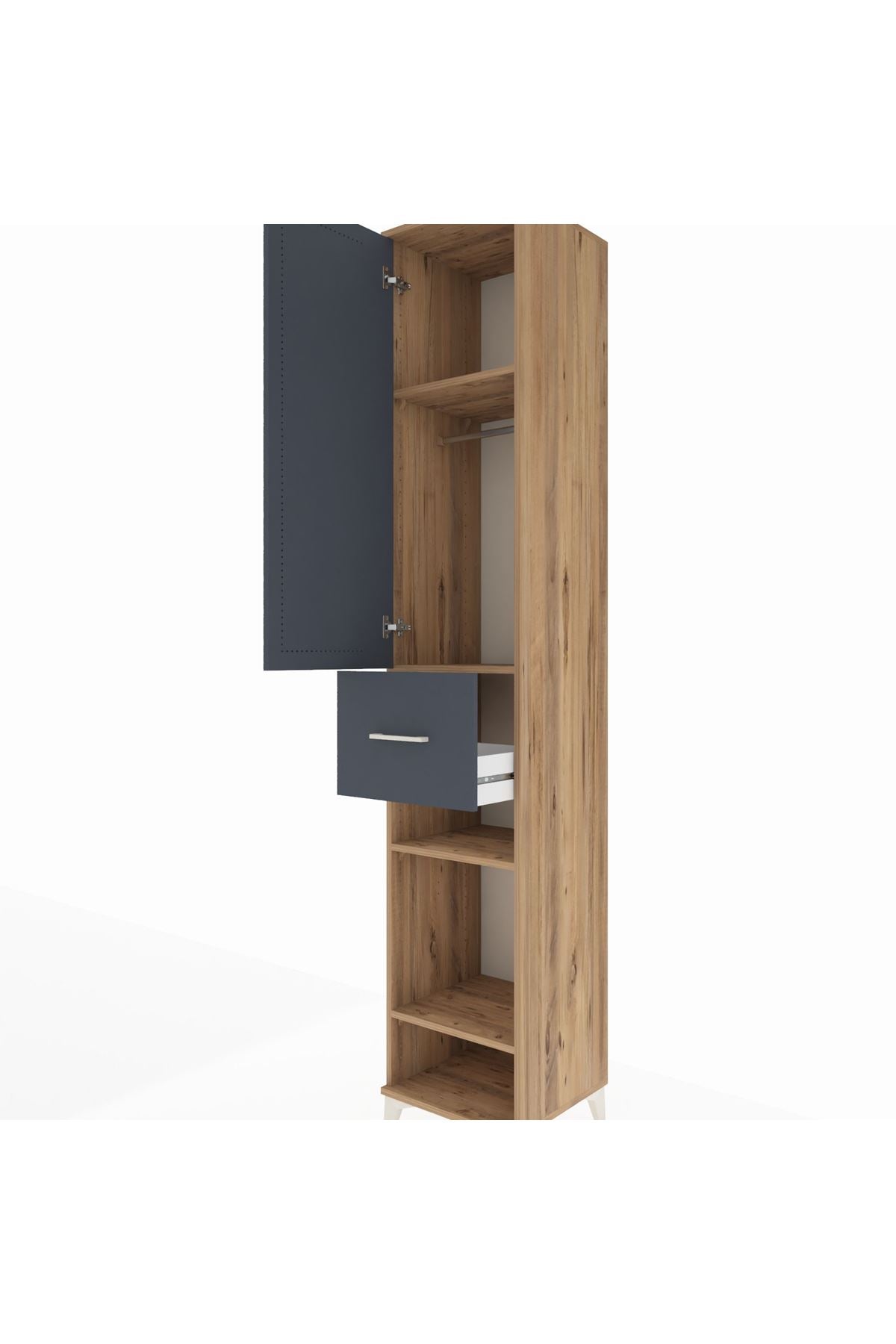 Hyperion Dolap 4 Raflı Tek Çekmeceli Tek Askılı 44x44x243 Çam-Antrasit