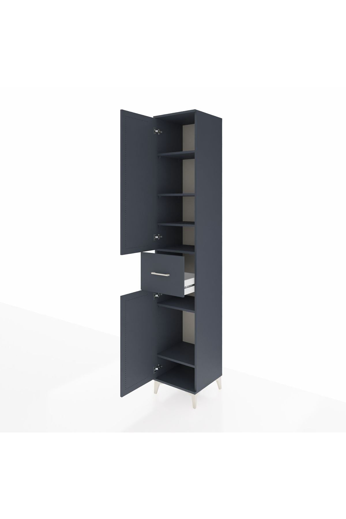 Hyperion Dolap 6 Raflı Tek Çekmeceli 2 Kapaklı 44x44x243 Antrasit-Antrasit