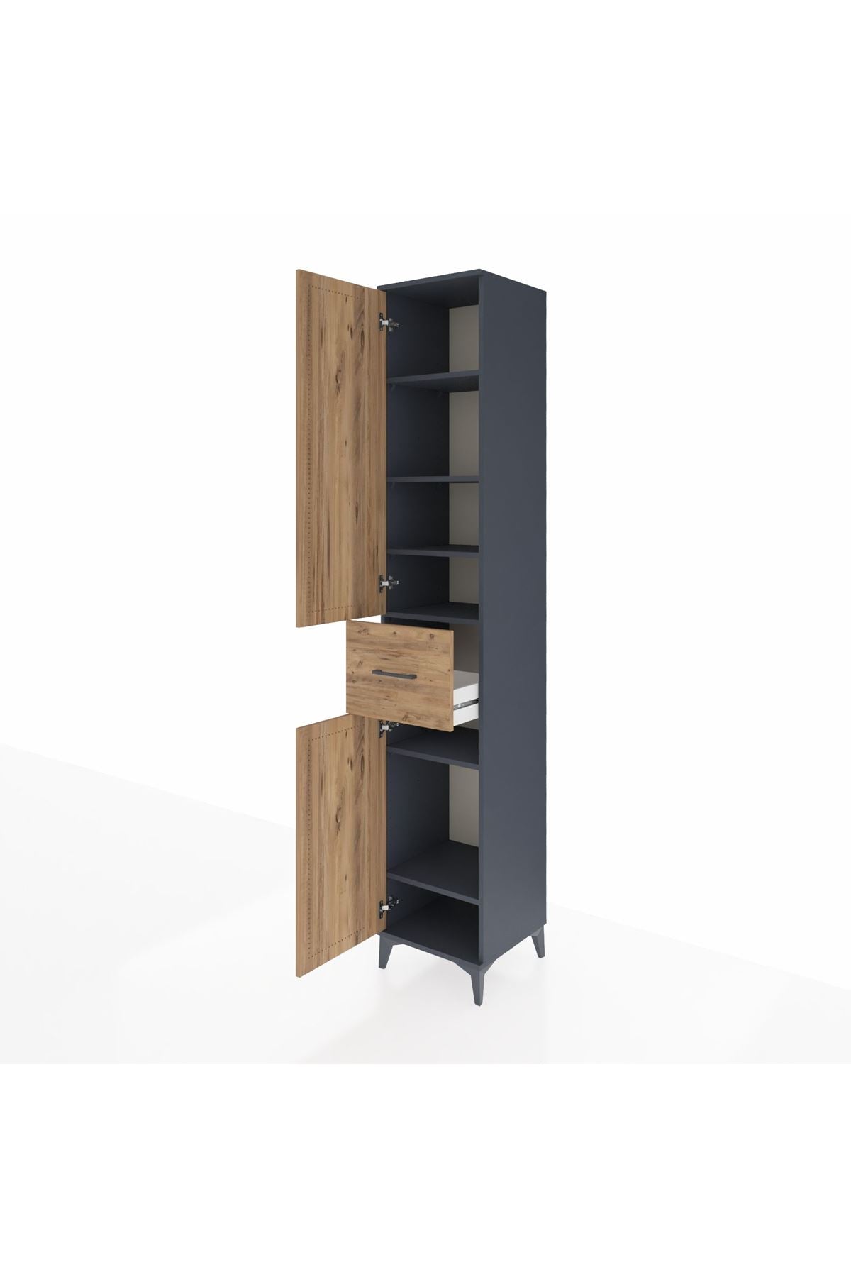 Hyperion Dolap 6 Raflı Tek Çekmeceli 2 Kapaklı 44x44x243 Antrasit-Çam