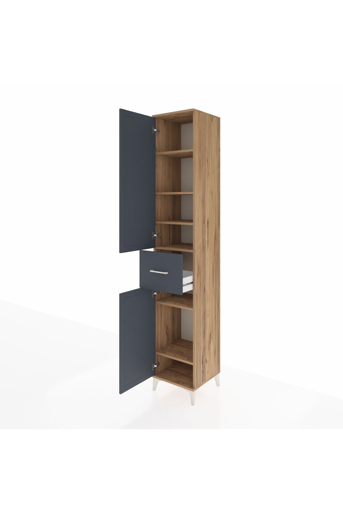 Hyperion Dolap 6 Raflı Tek Çekmeceli 2 Kapaklı 44x44x243 Çam-Antrasit