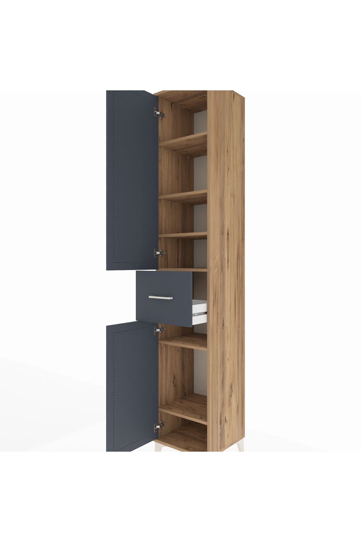 Hyperion Dolap 6 Raflı Tek Çekmeceli 2 Kapaklı 44x44x243 Çam-Antrasit