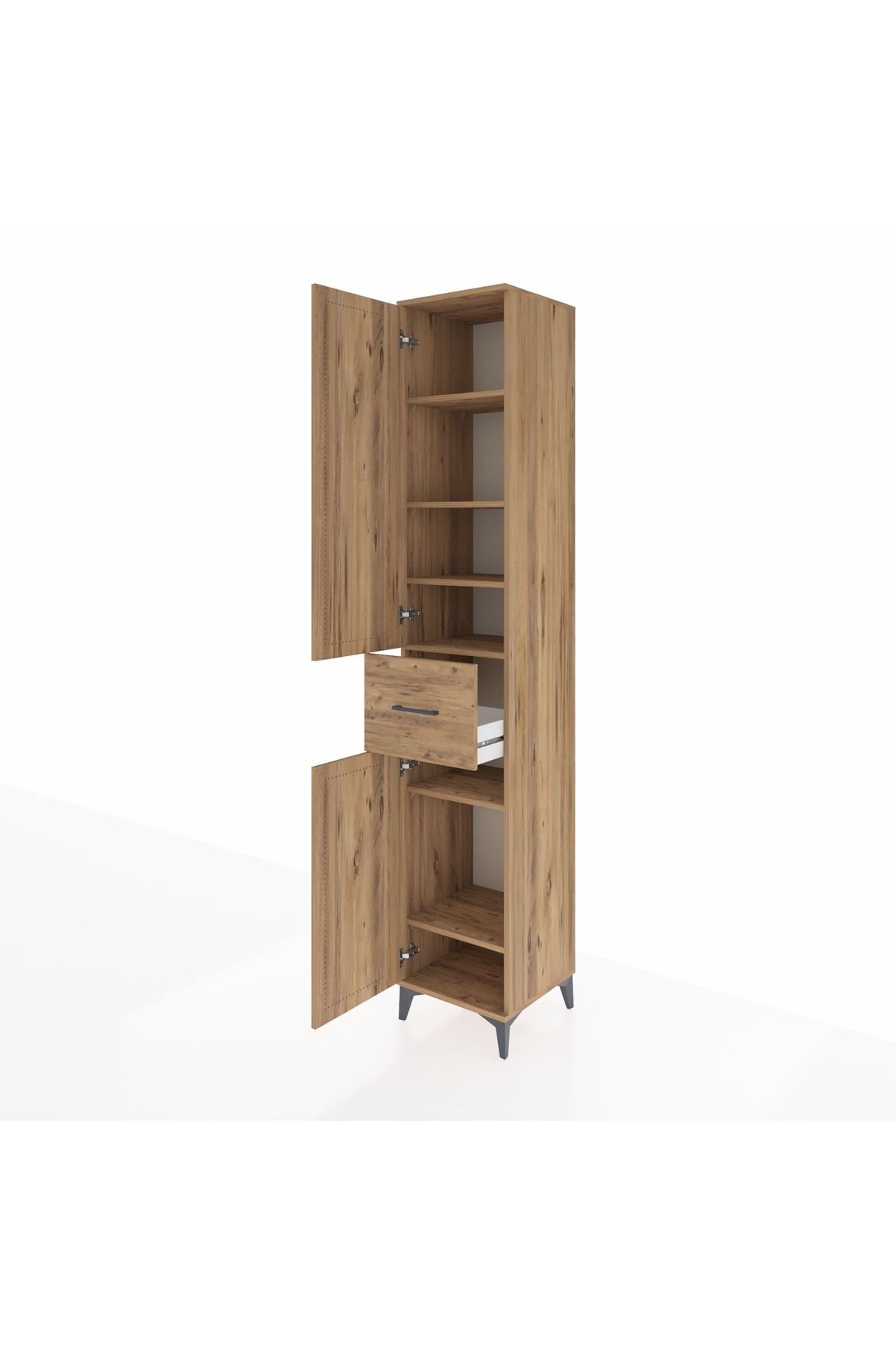 Hyperion Dolap 6 Raflı Tek Çekmeceli 2 Kapaklı 44x44x243 Çam-Çam