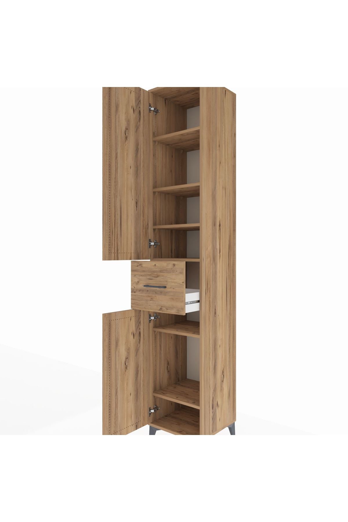 Hyperion Dolap 6 Raflı Tek Çekmeceli 2 Kapaklı 44x44x243 Çam-Çam