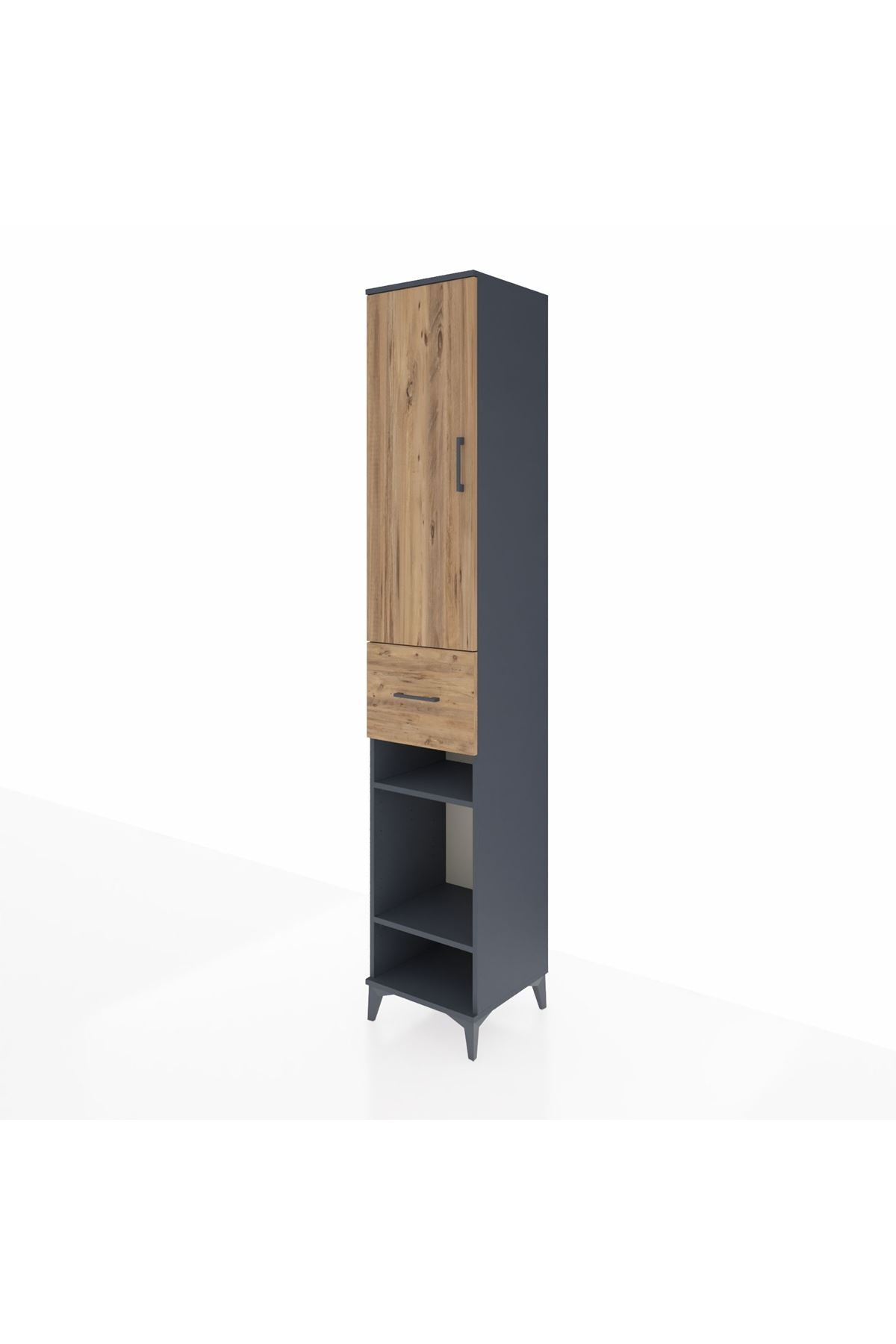 Hyperion Dolap 6 Raflı Tek Çekmeceli Tek Kapaklı 44x44x243 Antrasit-Çam