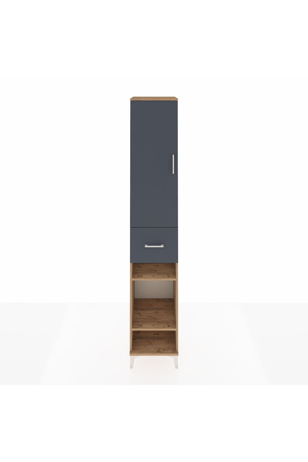 Hyperion Dolap 6 Raflı Tek Çekmeceli Tek Kapaklı 44x44x243 Çam-Antrasit