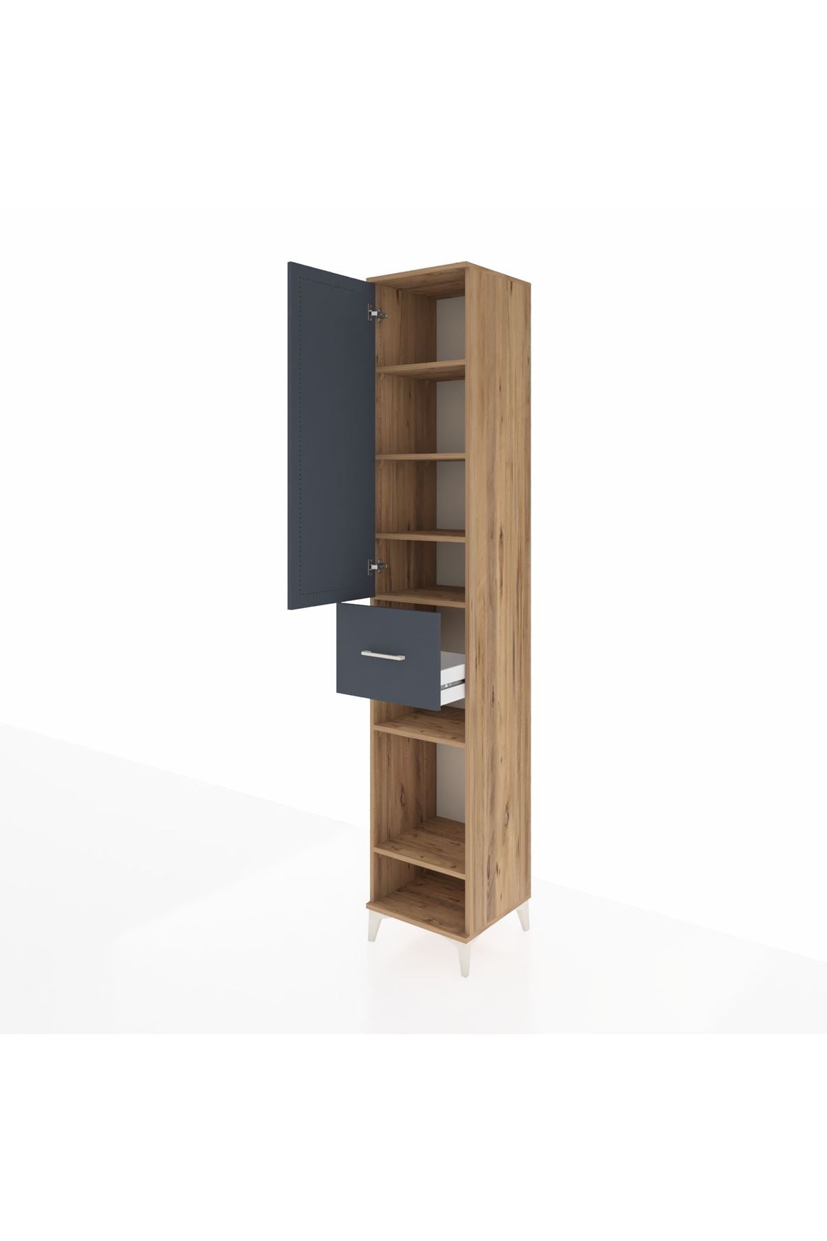 Hyperion Dolap 6 Raflı Tek Çekmeceli Tek Kapaklı 44x44x243 Çam-Antrasit