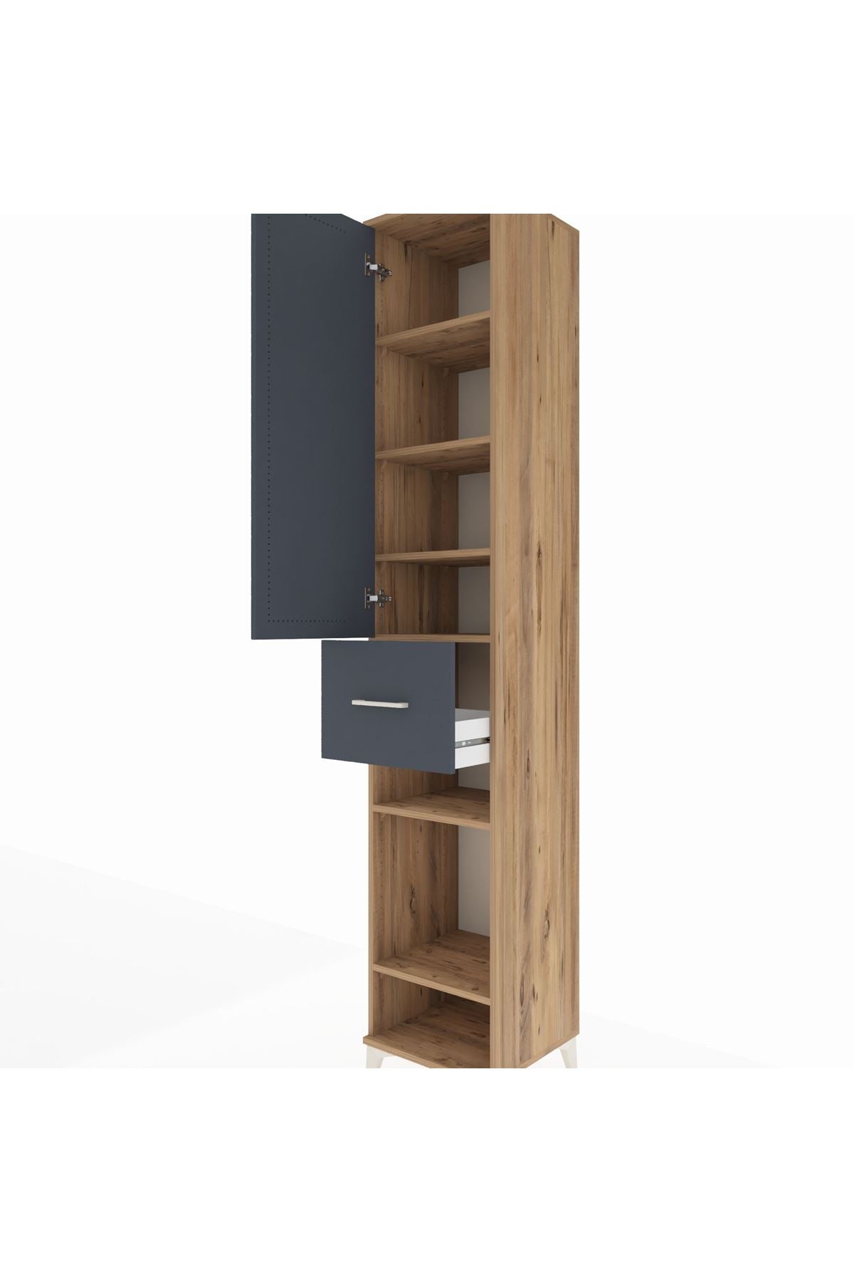 Hyperion Dolap 6 Raflı Tek Çekmeceli Tek Kapaklı 44x44x243 Çam-Antrasit