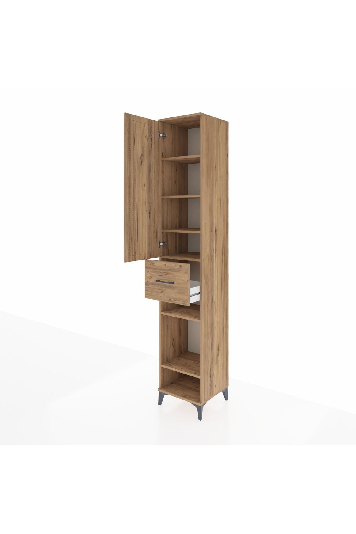 Hyperion Dolap 6 Raflı Tek Çekmeceli Tek Kapaklı 44x44x243 Çam-Çam