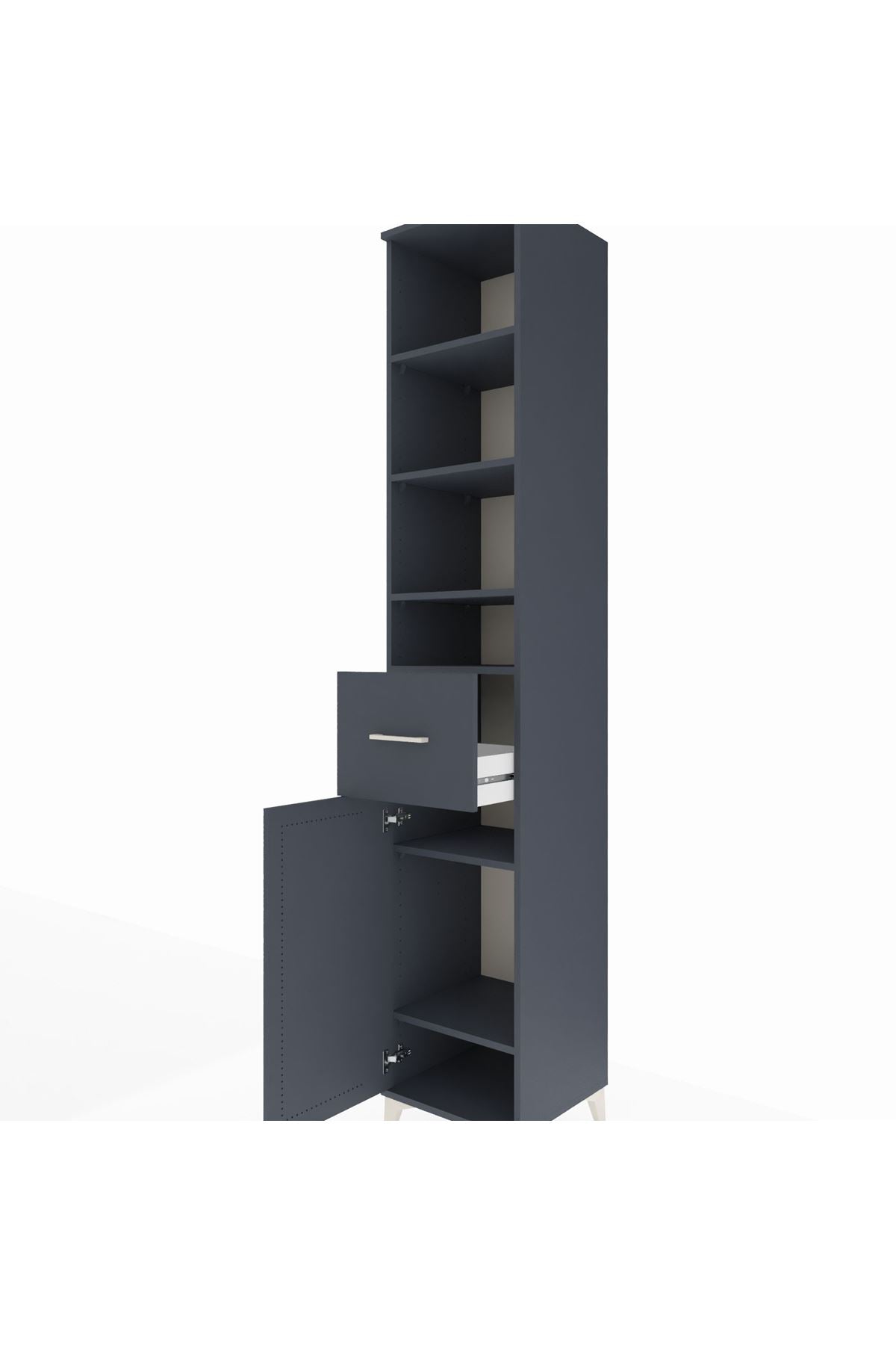 Hyperion Dolap 6 Raflı Tek Çekmeceli Tek Kapaklı 44x44x243 Antrasit-Antrasit
