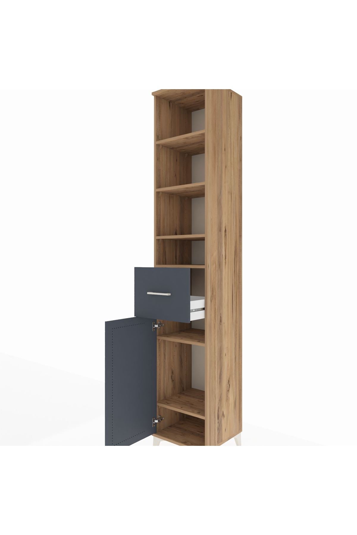 Hyperion Dolap 6 Raflı Tek Çekmeceli Tek Kapaklı 44x44x243 Çam-Antrasit