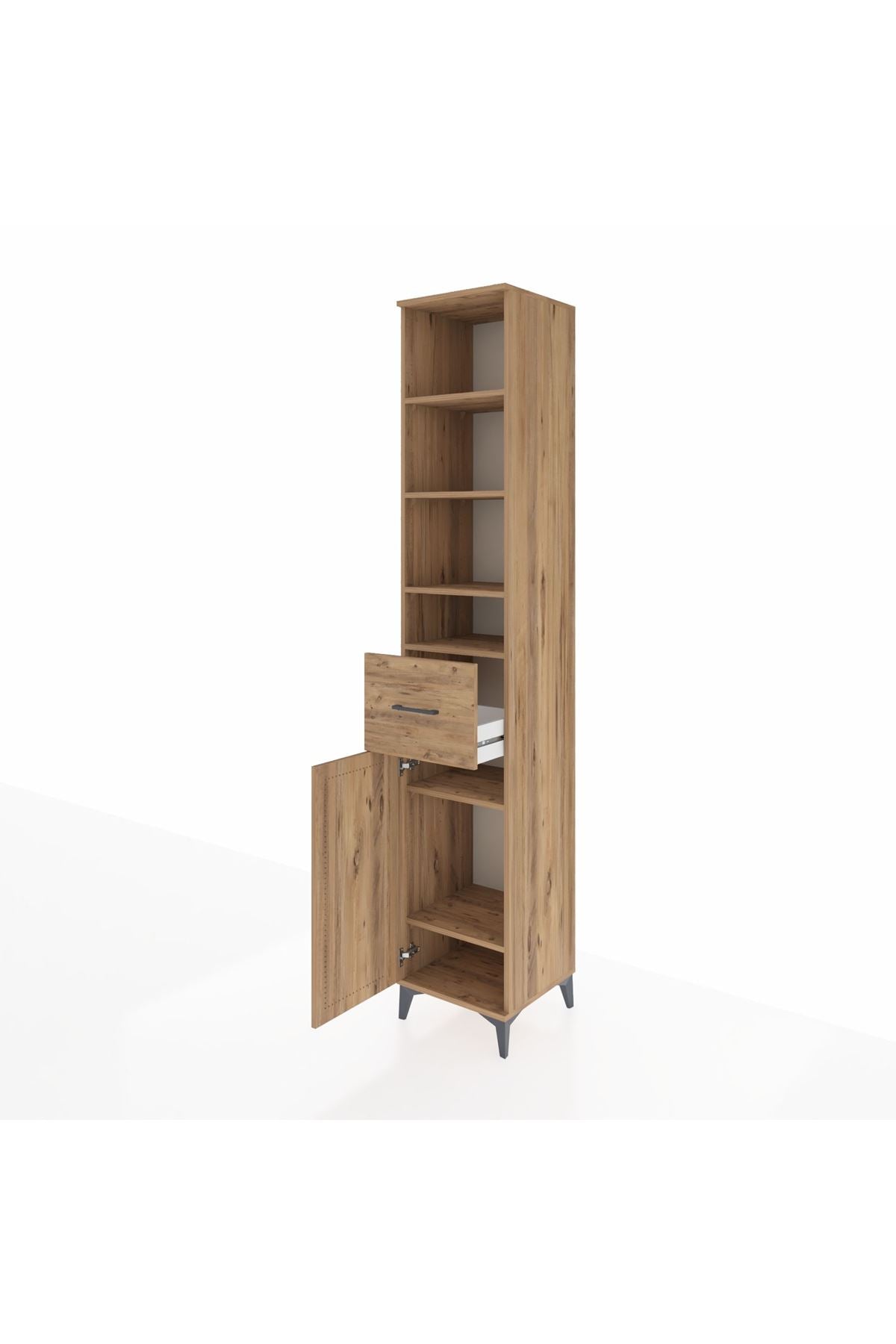 Hyperion Dolap 6 Raflı Tek Çekmeceli Tek Kapaklı 44x44x243 Çam-Çam