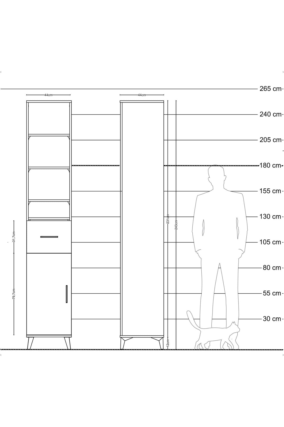 Hyperion Dolap 6 Raflı Tek Çekmeceli Tek Kapaklı 44x44x243 Çam-Çam