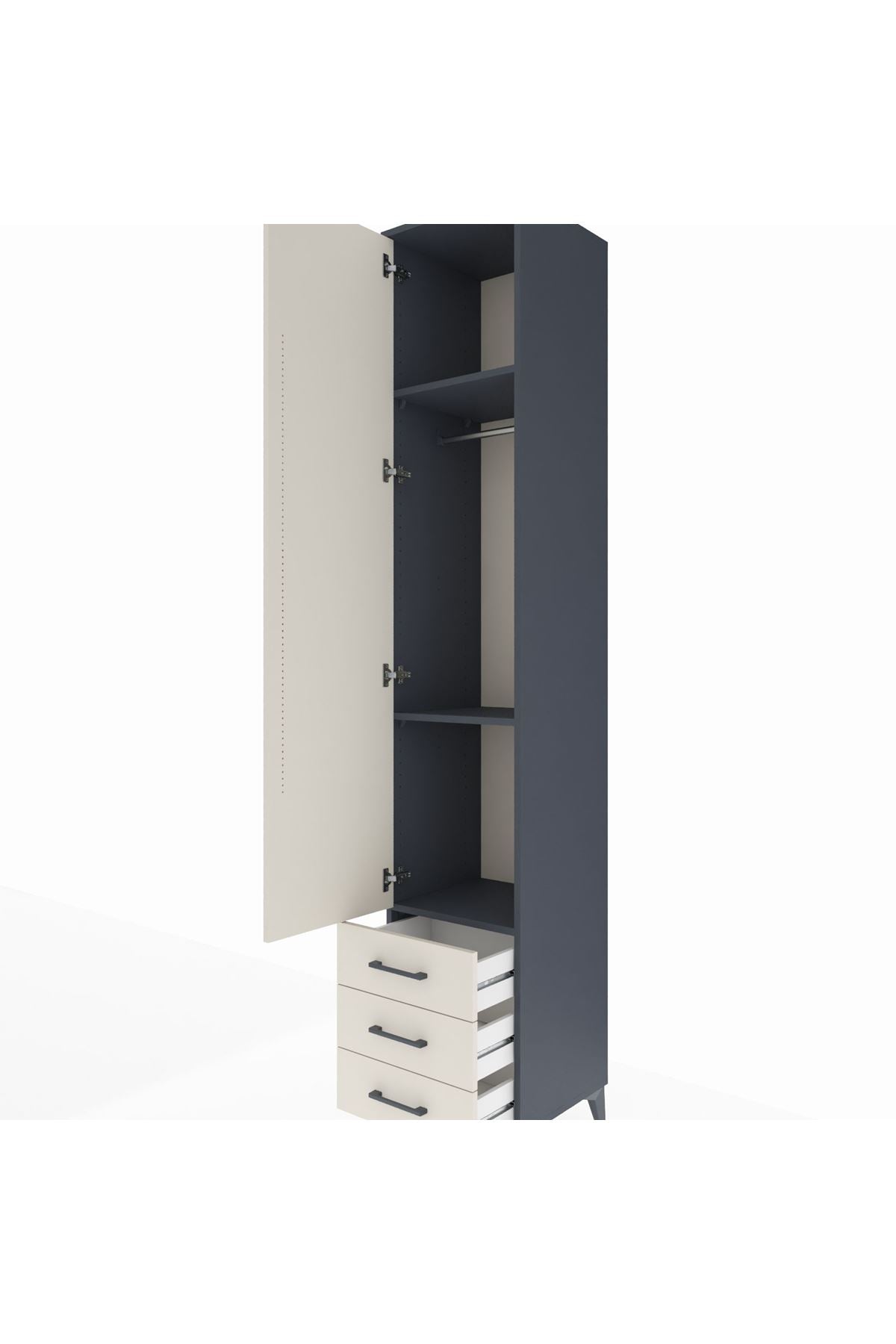 Hyperion Dolap 3 Raflı 3 Çekmeceli Tek Askılı 44x44x243 Antrasit-Aytaşı