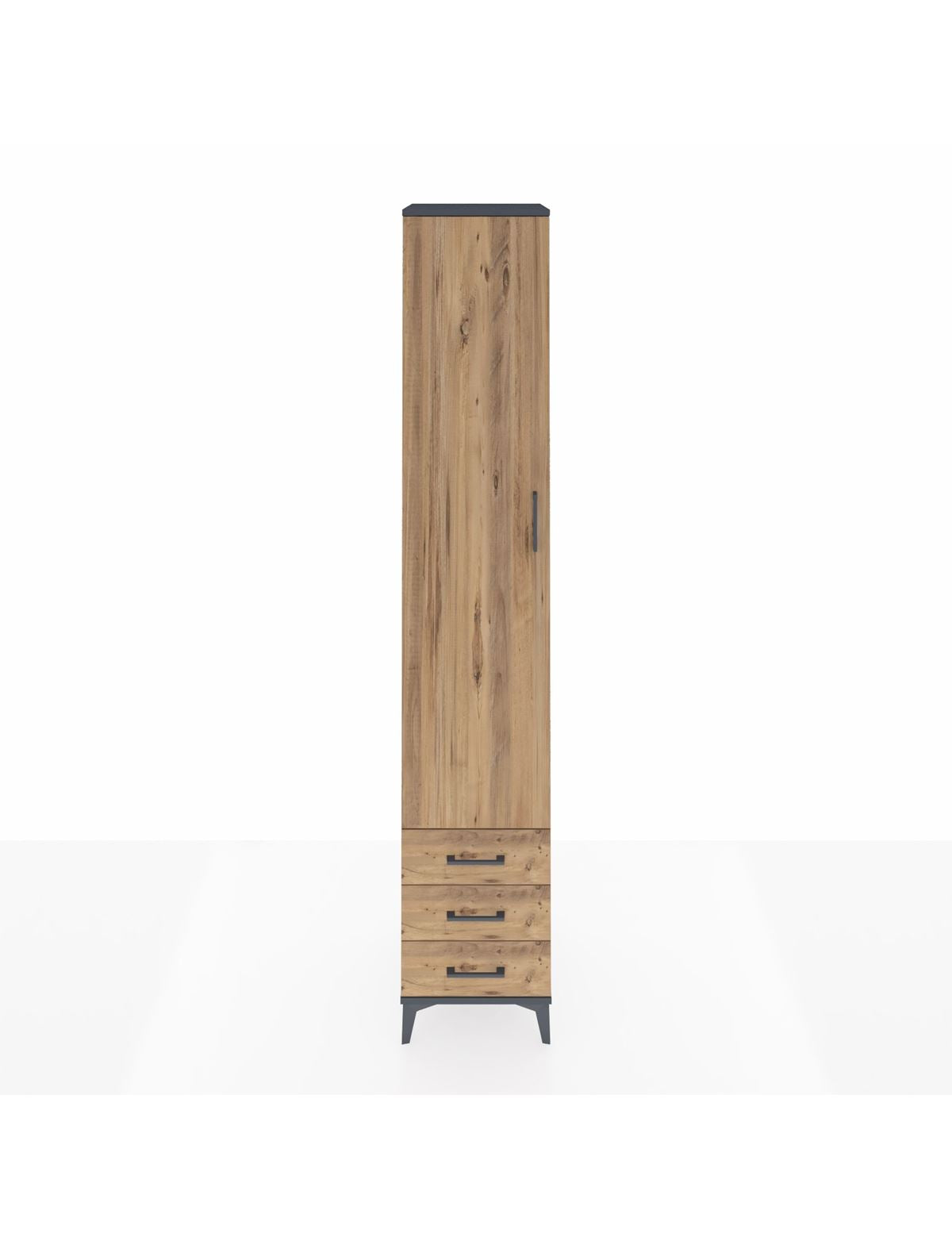 Hyperion Dolap 3 Raflı 3 Çekmeceli Tek Askılı 44x44x243 Antrasit-Çam