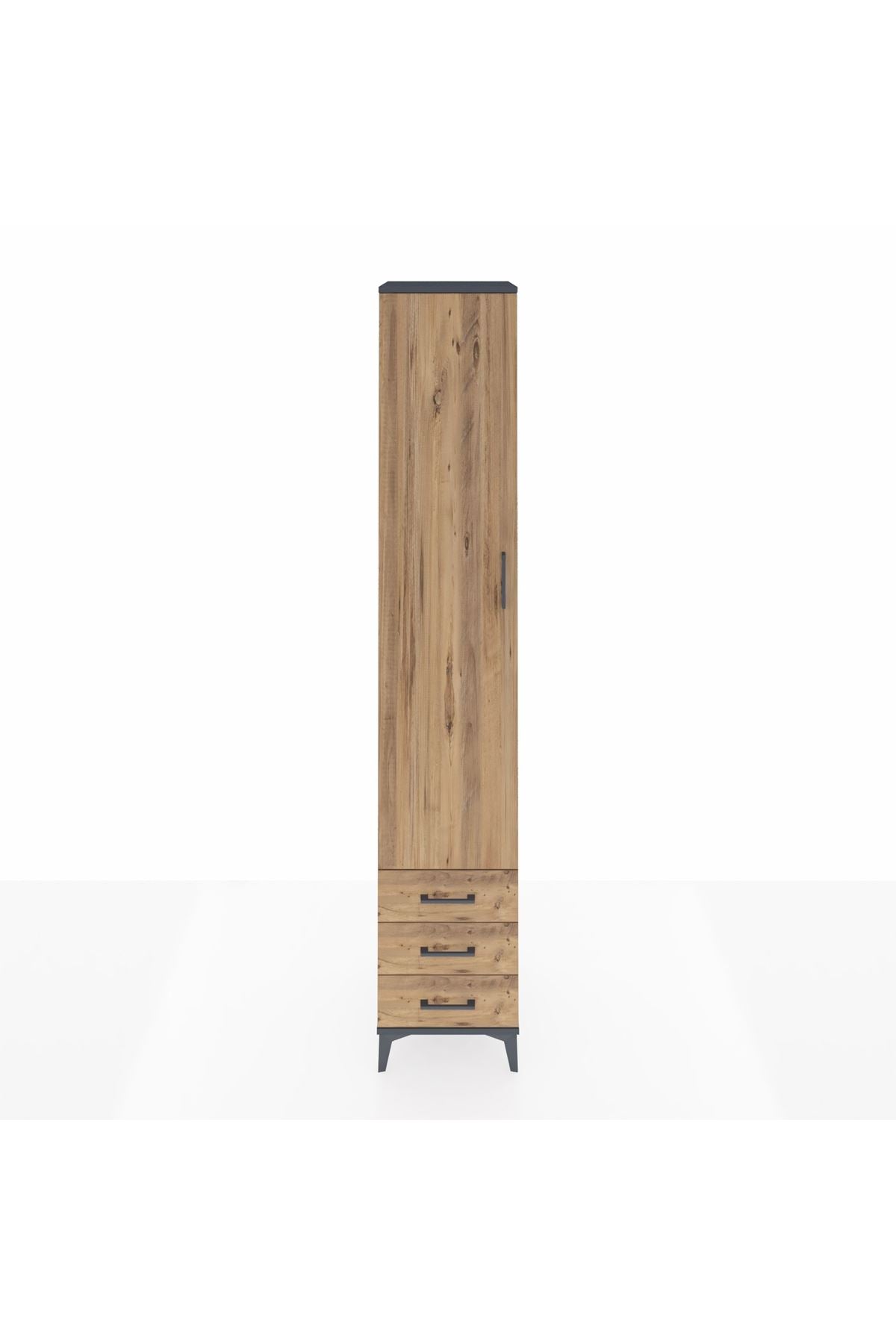 Hyperion Dolap 3 Raflı 3 Çekmeceli Tek Askılı 44x44x243 Antrasit-Çam