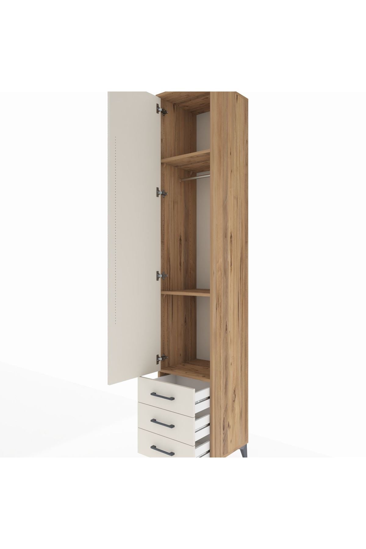 Hyperion Dolap 3 Raflı 3 Çekmeceli Tek Askılı 44x44x243 Çam-Aytaşı