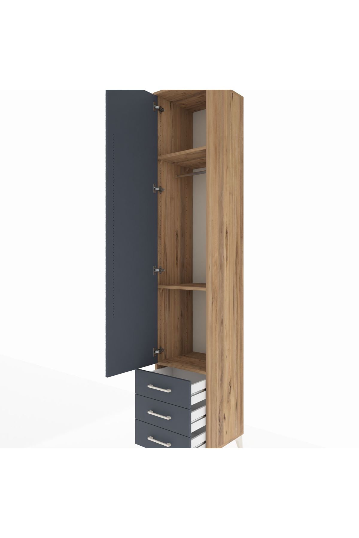 Hyperion Dolap 3 Raflı 3 Çekmeceli Tek Askılı 44x44x243 Çam-Antrasit