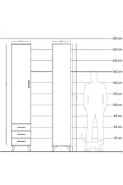 Hyperion Dolap 3 Raflı 3 Çekmeceli Tek Askılı 44x44x243 Çam-Antrasit