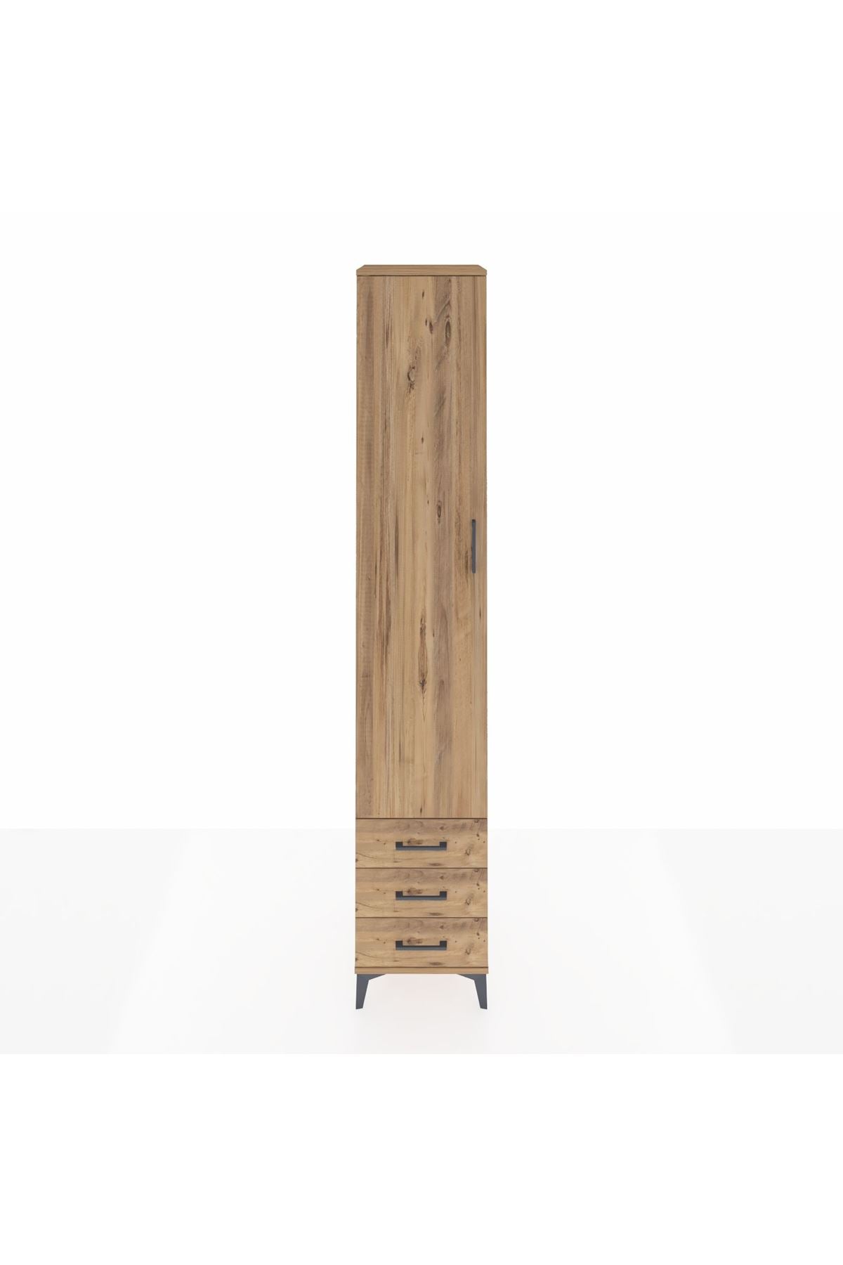 Hyperion Dolap 3 Raflı 3 Çekmeceli Tek Askılı 44x44x243 Çam-Çam