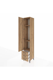 Hyperion Dolap 3 Raflı 3 Çekmeceli Tek Askılı 44x44x243 Çam-Çam