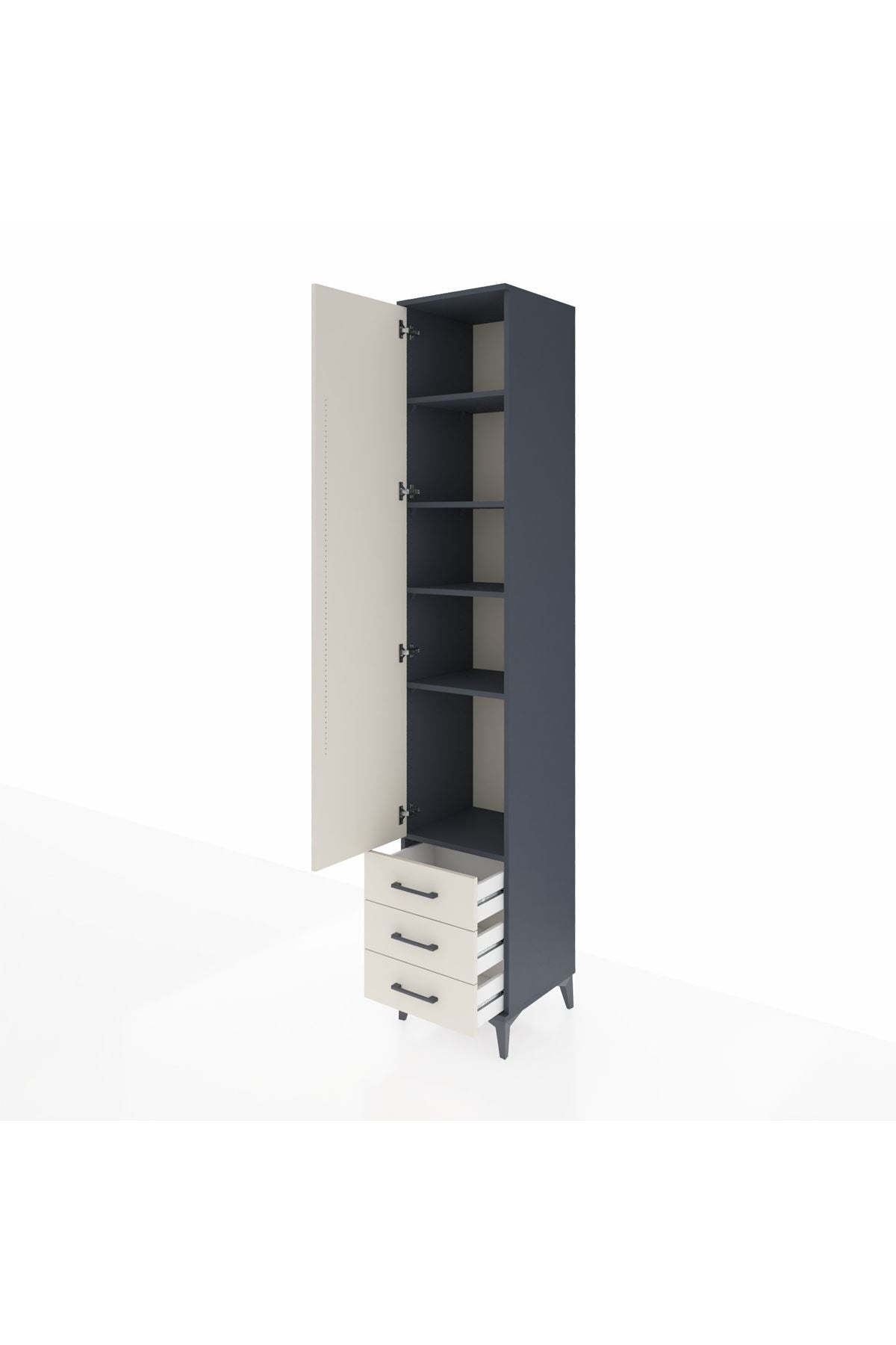 Hyperion Dolap 5 Raflı 3 Çekmeceli Tek Kapaklı 44x44x243 Antrasit-Aytaşı