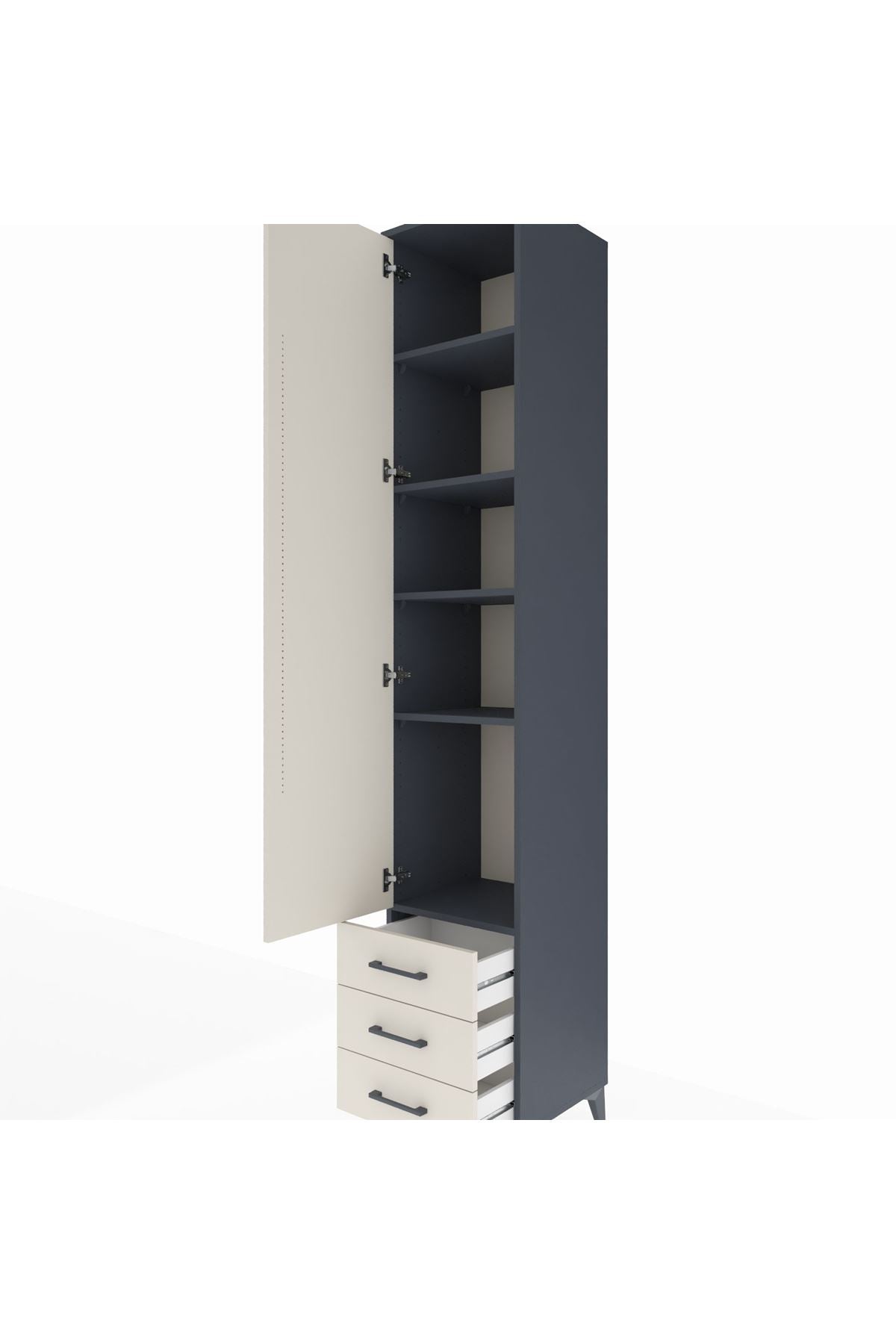 Hyperion Dolap 5 Raflı 3 Çekmeceli Tek Kapaklı 44x44x243 Antrasit-Aytaşı