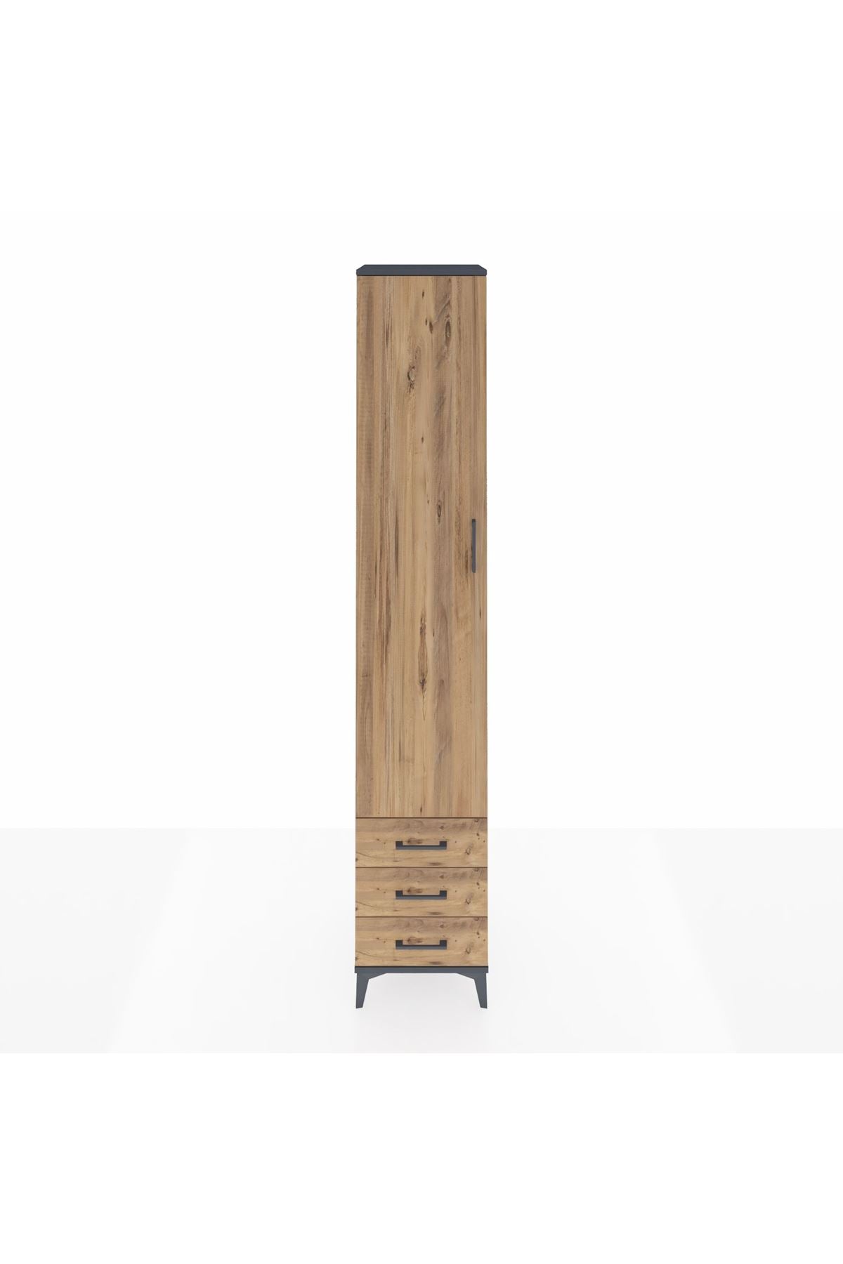 Hyperion Dolap 5 Raflı 3 Çekmeceli Tek Kapaklı 44x44x243 Antrasit-Çam