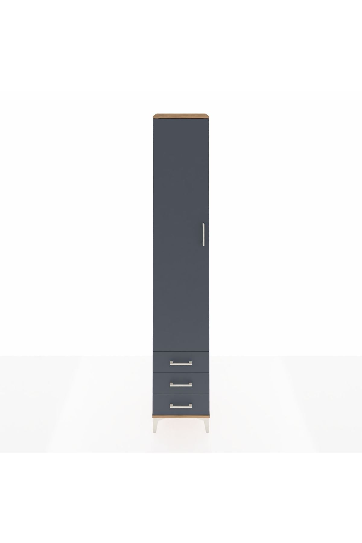 Hyperion Dolap 5 Raflı 3 Çekmeceli Tek Kapaklı 44x44x243 Çam-Antrasit