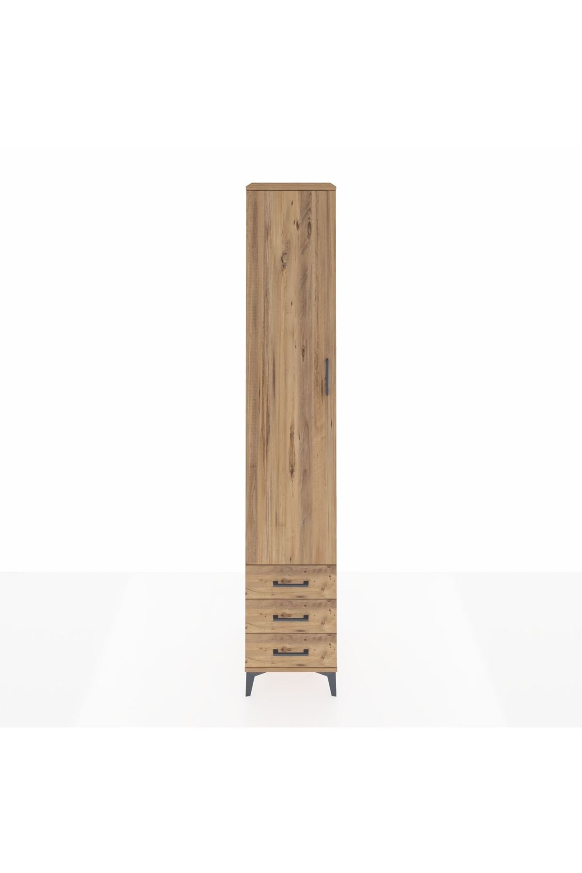 Hyperion Dolap 5 Raflı 3 Çekmeceli Tek Kapaklı 44x44x243 Çam-Çam