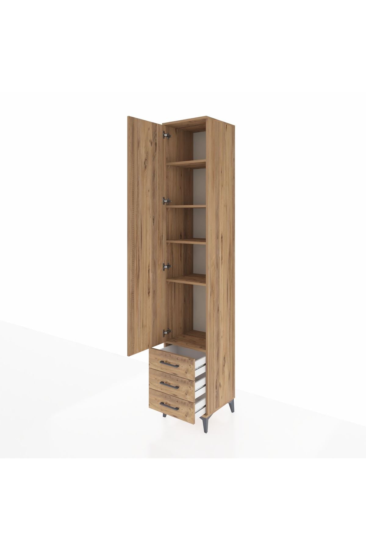 Hyperion Dolap 5 Raflı 3 Çekmeceli Tek Kapaklı 44x44x243 Çam-Çam