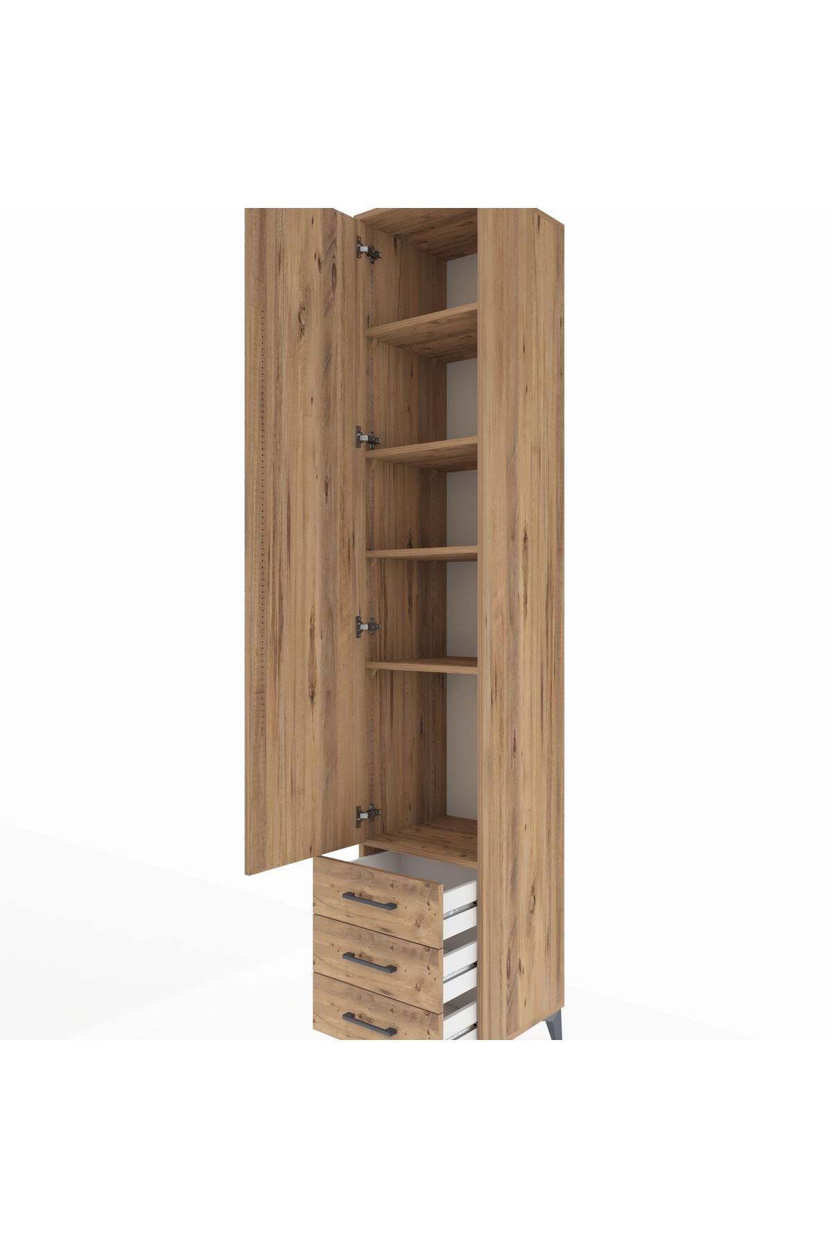 Hyperion Dolap 5 Raflı 3 Çekmeceli Tek Kapaklı 44x44x243 Çam-Çam