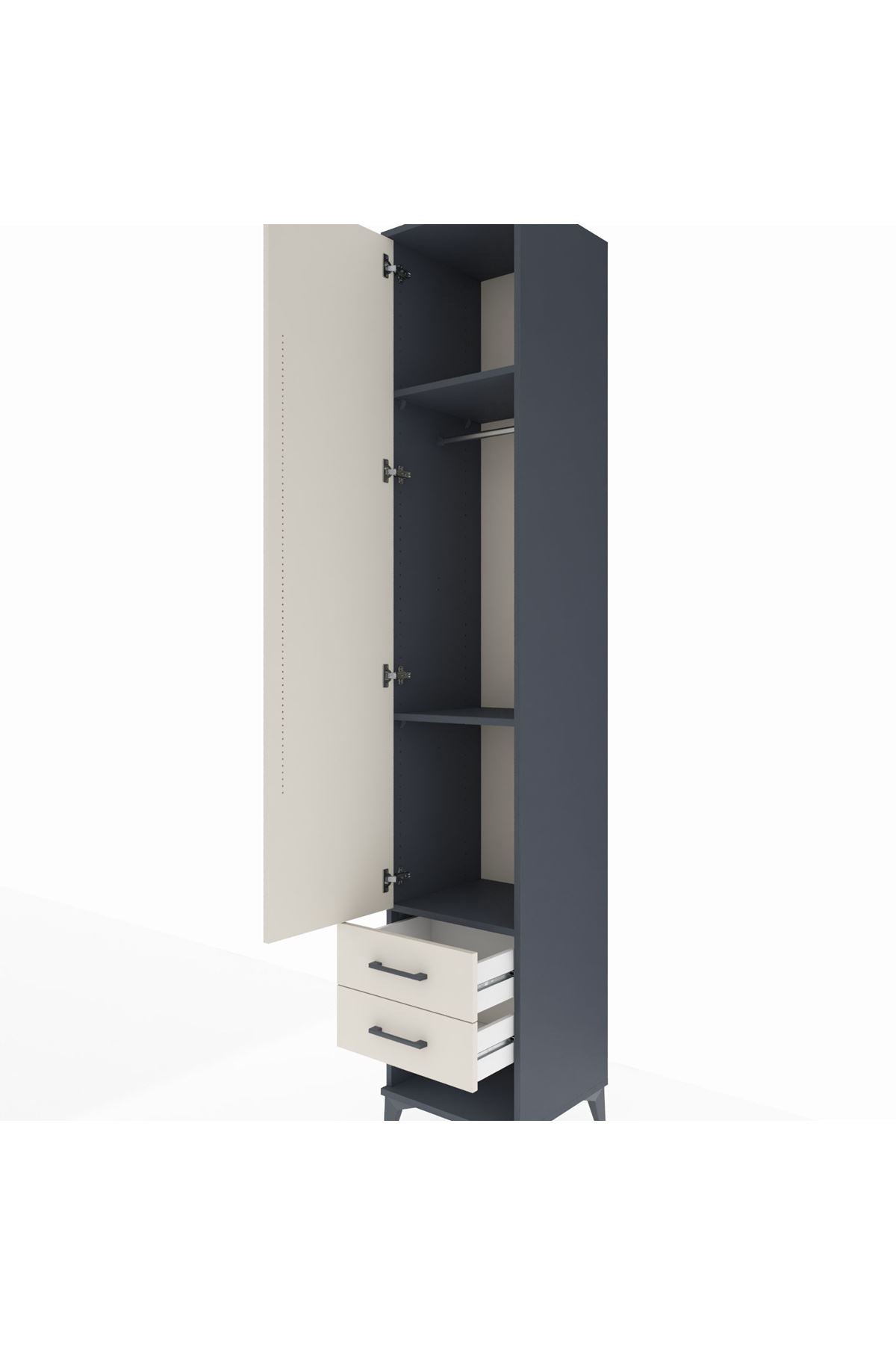 Hyperion Dolap 3 Raflı 2 Çekmeceli Tek Askılı 44x44x243 Antrasit-Aytaşı