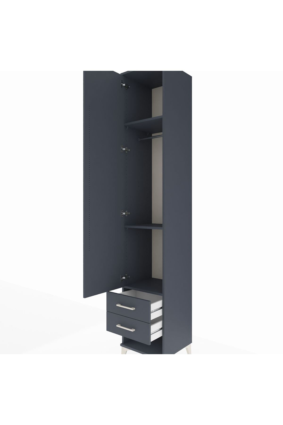 Hyperion Dolap 3 Raflı 2 Çekmeceli Tek Askılı 44x44x243 Antrasit-Antrasit