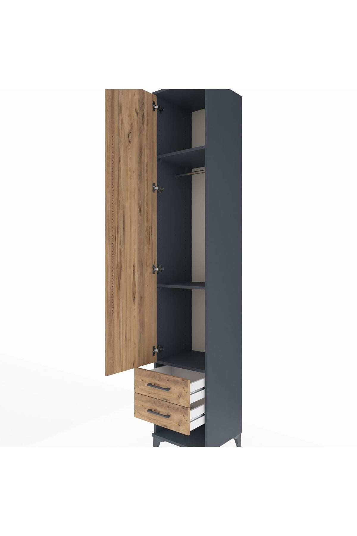 Hyperion Dolap 3 Raflı 2 Çekmeceli Tek Askılı 44x44x243 Antrasit-Çam