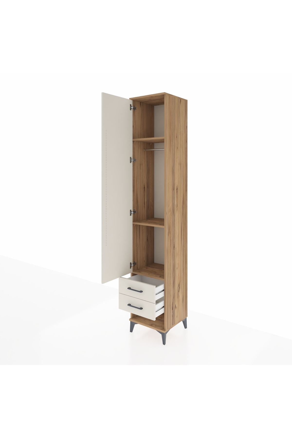 Hyperion Dolap 3 Raflı 2 Çekmeceli Tek Askılı 44x44x243 Çam-Aytaşı