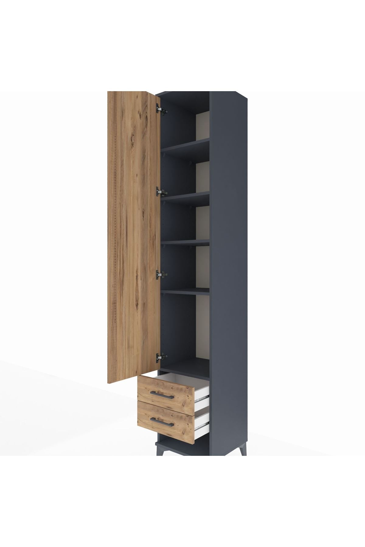 Hyperion Dolap 5 Raflı 2 Çekmeceli Tek Kapaklı 44x44x243 Antrasit-Çam