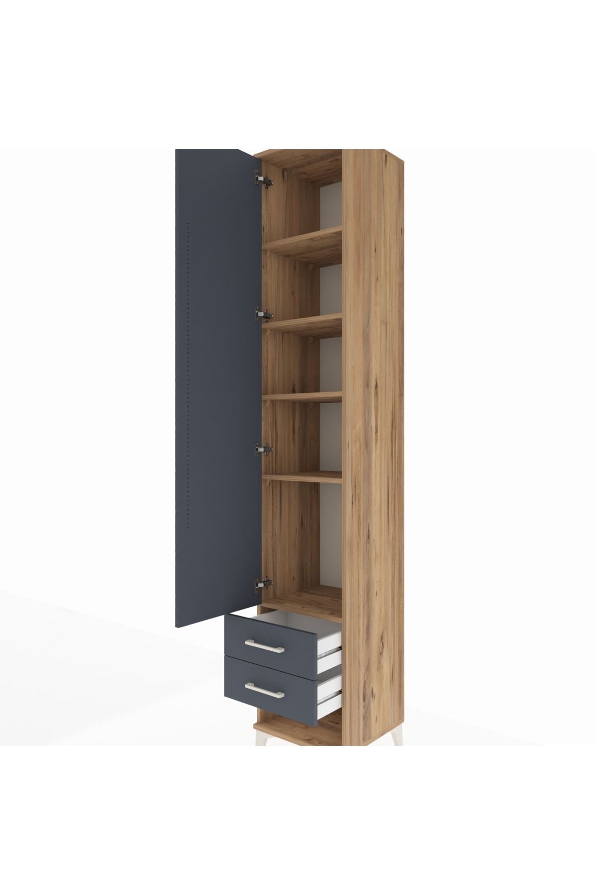 Hyperion Dolap 5 Raflı 2 Çekmeceli Tek Kapaklı 44x44x243 Çam-Antrasit