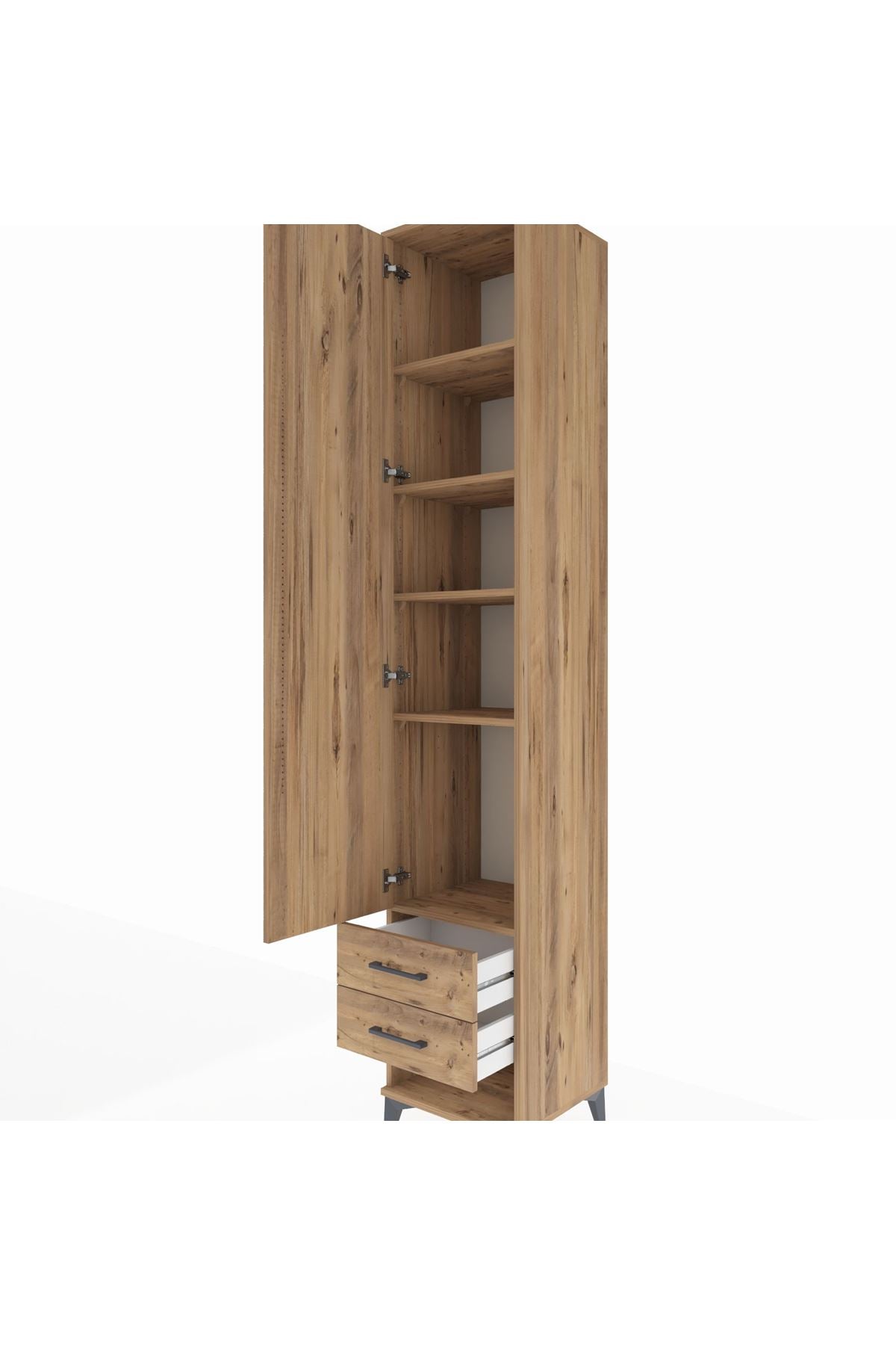 Hyperion Dolap 5 Raflı 2 Çekmeceli Tek Kapaklı 44x44x243 Çam-Çam