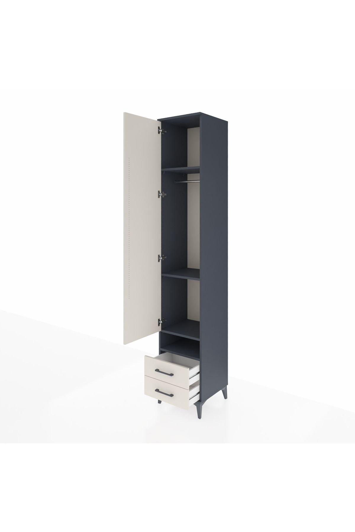 Hyperion Dolap 4 Raflı 2 Çekmeceli Tek Askılı 44x44x243 Antrasit-Aytaşı