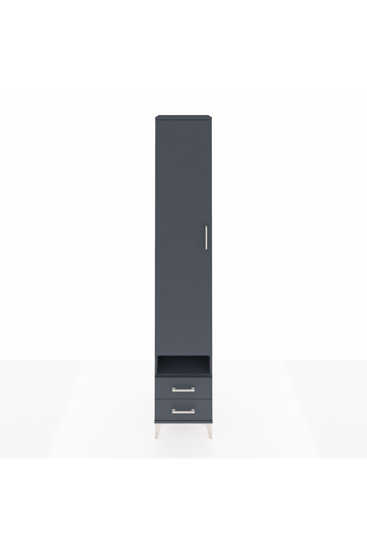 Hyperion Dolap 4 Raflı 2 Çekmeceli Tek Askılı 44x44x243 Antrasit-Antrasit