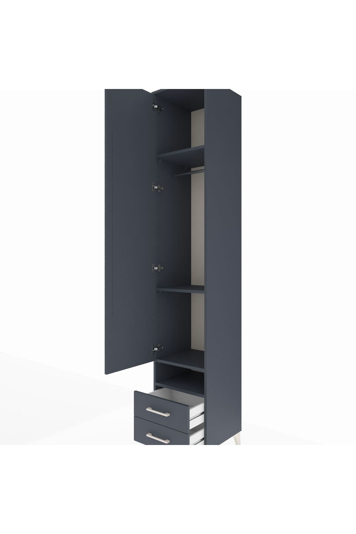 Hyperion Dolap 4 Raflı 2 Çekmeceli Tek Askılı 44x44x243 Antrasit-Antrasit