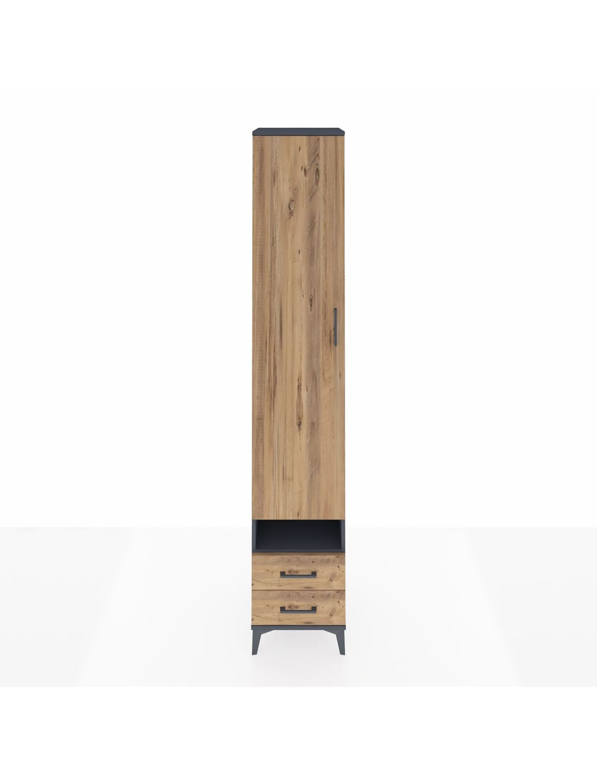 Hyperion Dolap 4 Raflı 2 Çekmeceli Tek Askılı 44x44x243 Antrasit-Çam