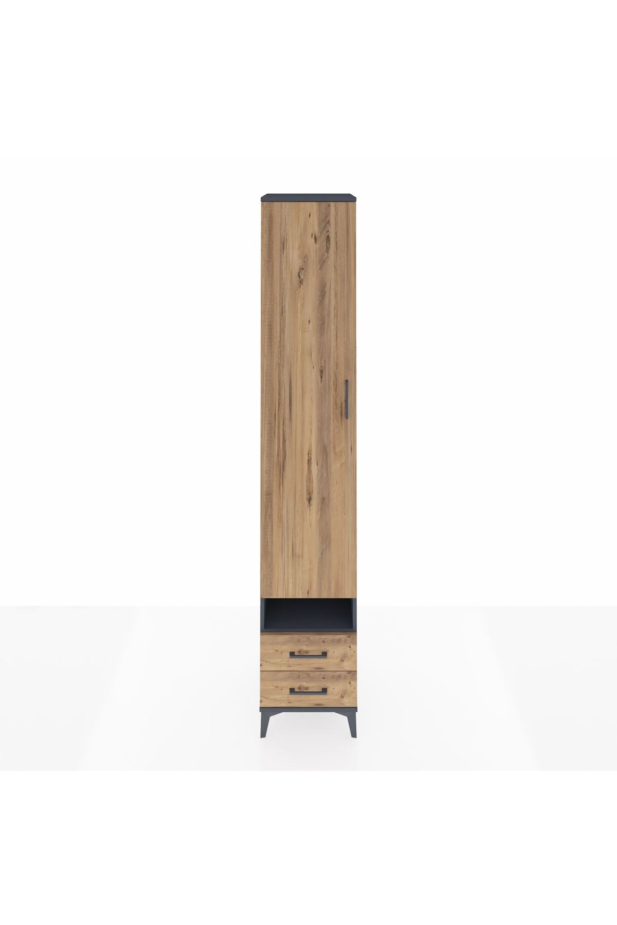 Hyperion Dolap 4 Raflı 2 Çekmeceli Tek Askılı 44x44x243 Antrasit-Çam