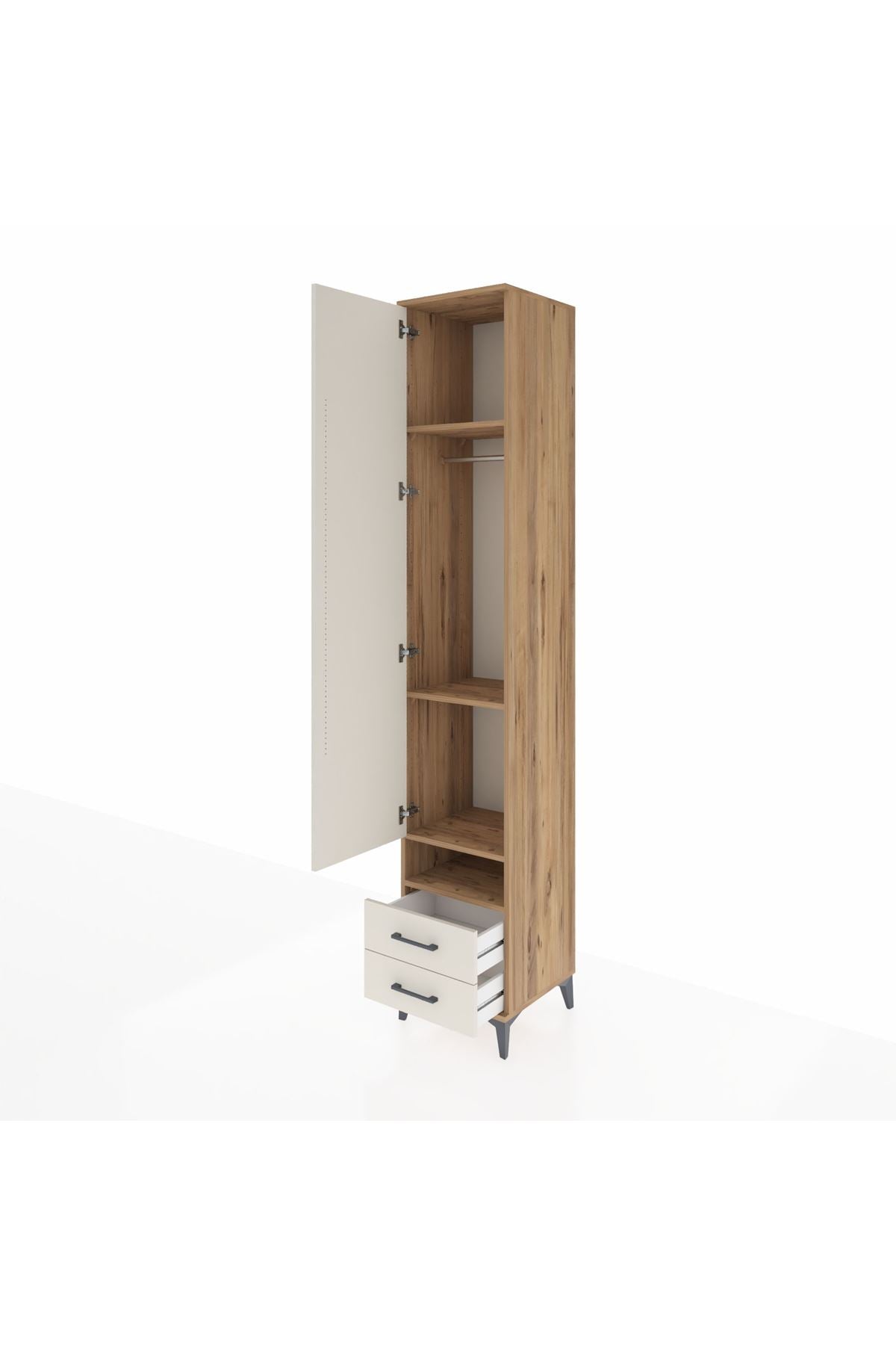 Hyperion Dolap 4 Raflı 2 Çekmeceli Tek Askılı 44x44x243 Çam-Aytaşı