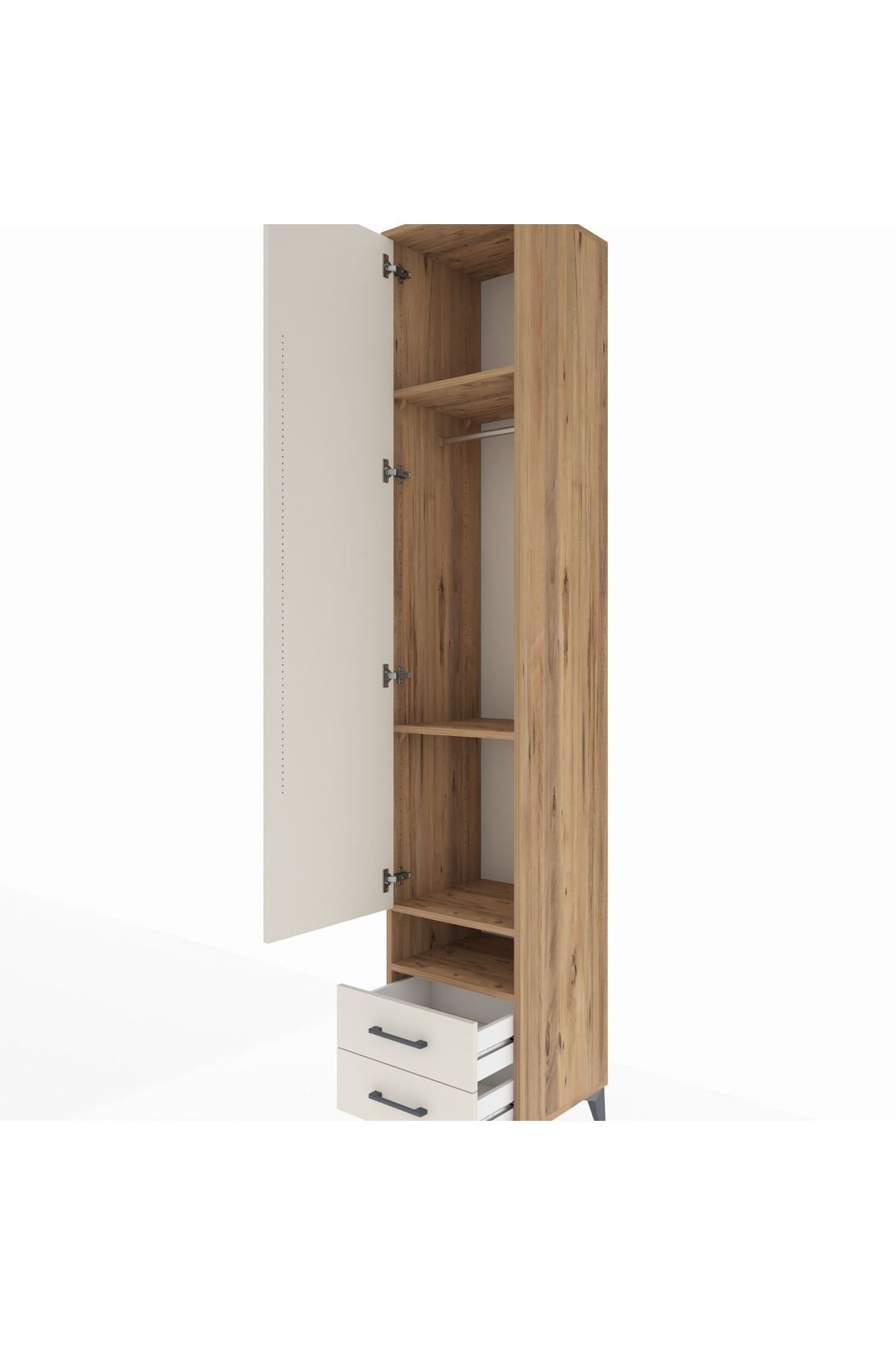 Hyperion Dolap 4 Raflı 2 Çekmeceli Tek Askılı 44x44x243 Çam-Aytaşı