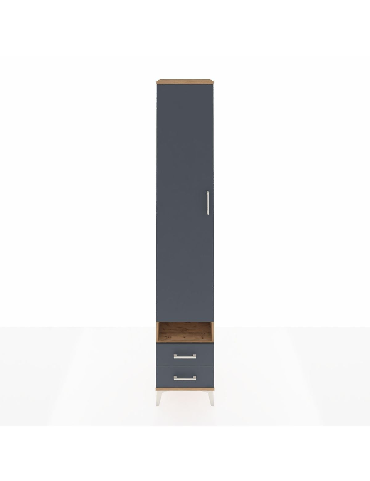 Hyperion Dolap 4 Raflı 2 Çekmeceli Tek Askılı 44x44x243 Çam-Antrasit