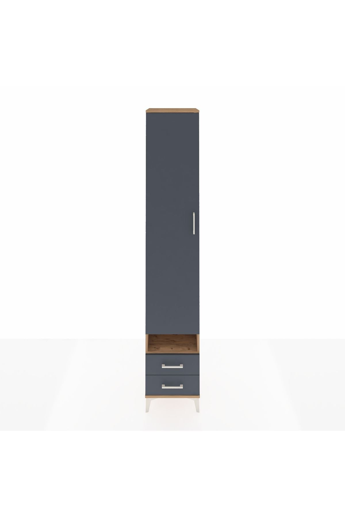 Hyperion Dolap 4 Raflı 2 Çekmeceli Tek Askılı 44x44x243 Çam-Antrasit