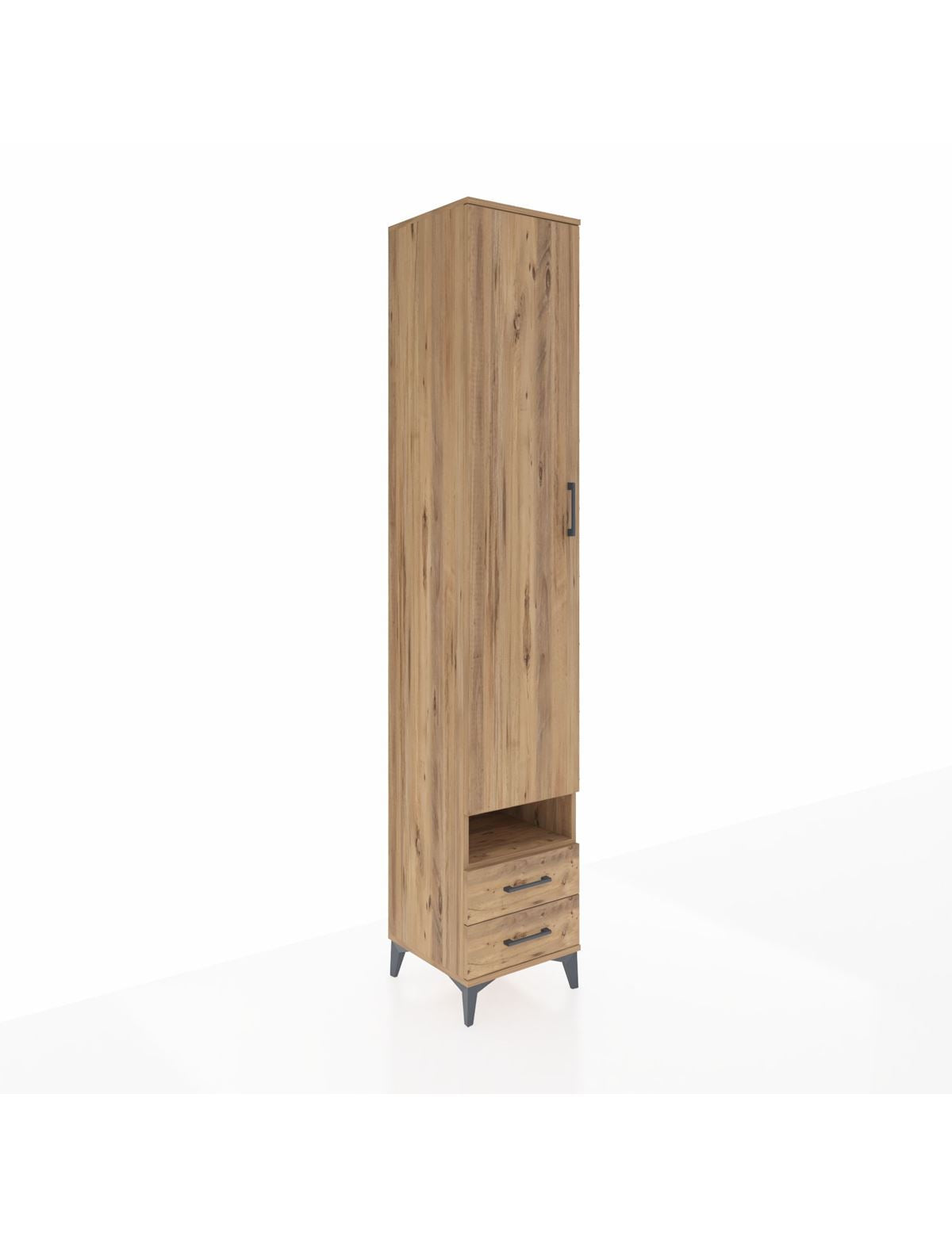 Hyperion Dolap 4 Raflı 2 Çekmeceli Tek Askılı 44x44x243 Çam-Çam