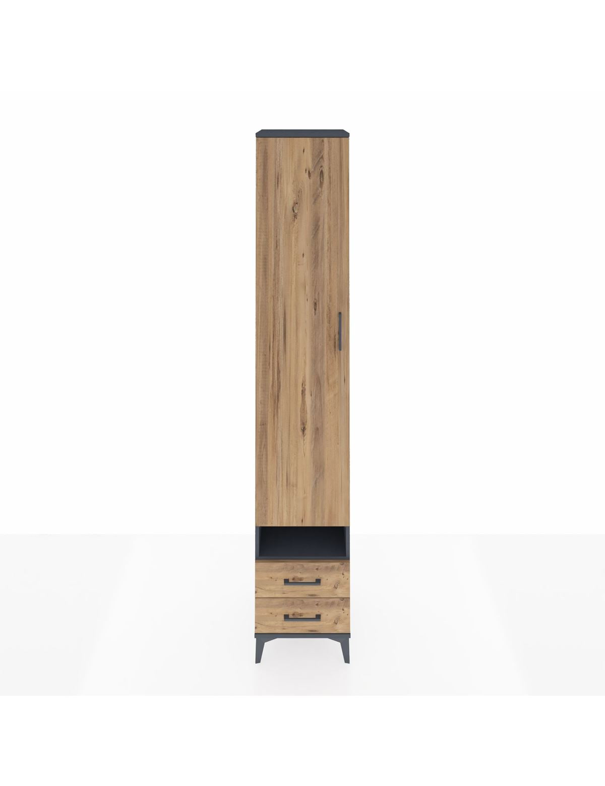 Hyperion Dolap 6 Raflı 2 Çekmeceli Tek Kapaklı 44x44x243 Antrasit-Çam