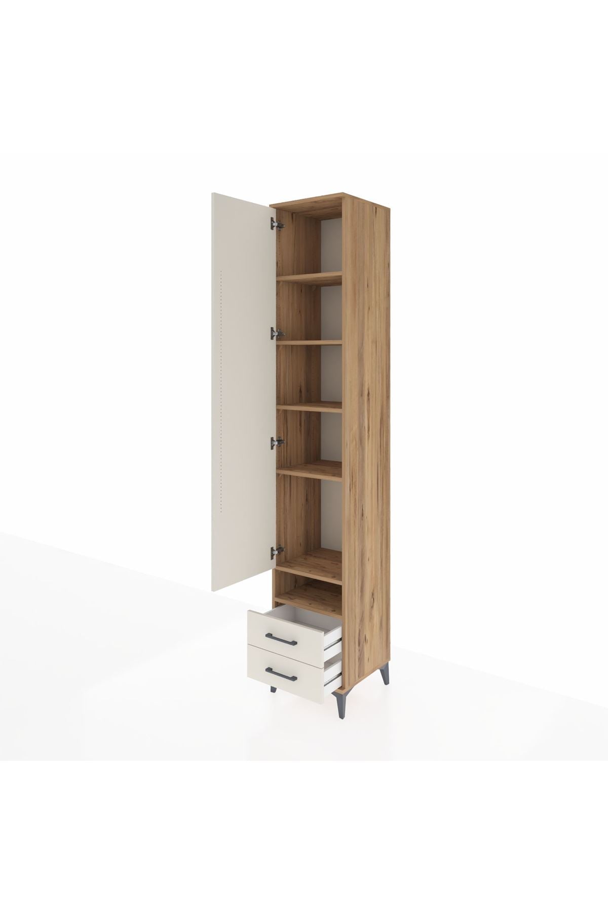 Hyperion Dolap 6 Raflı 2 Çekmeceli Tek Kapaklı 44x44x243 Çam-Aytaşı